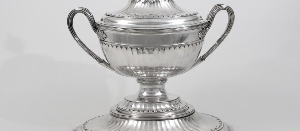 Silver soup tureen, stand, 19th c.