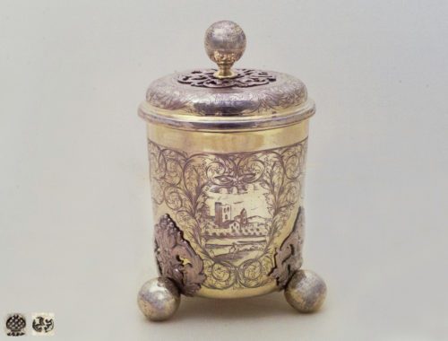 Silver Gilt Beaker, Cover, Feet, 17th century