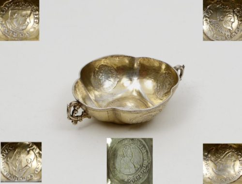 silver drinking bowl, coins 18th c.