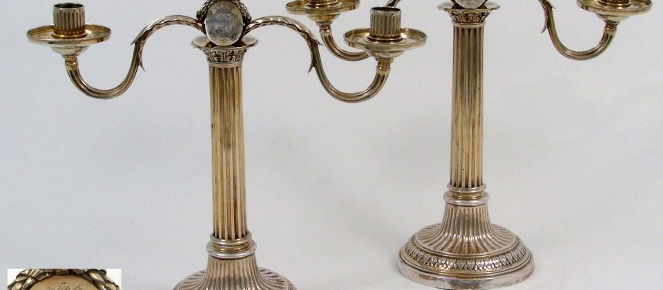 antique silver-gilt candelabra, French neoclassical