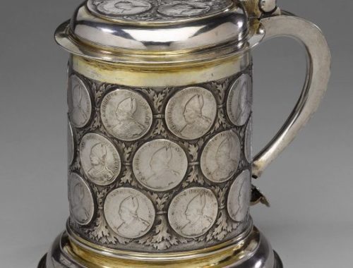 Antique silver tankard with inset coins, 17th century, Berlin