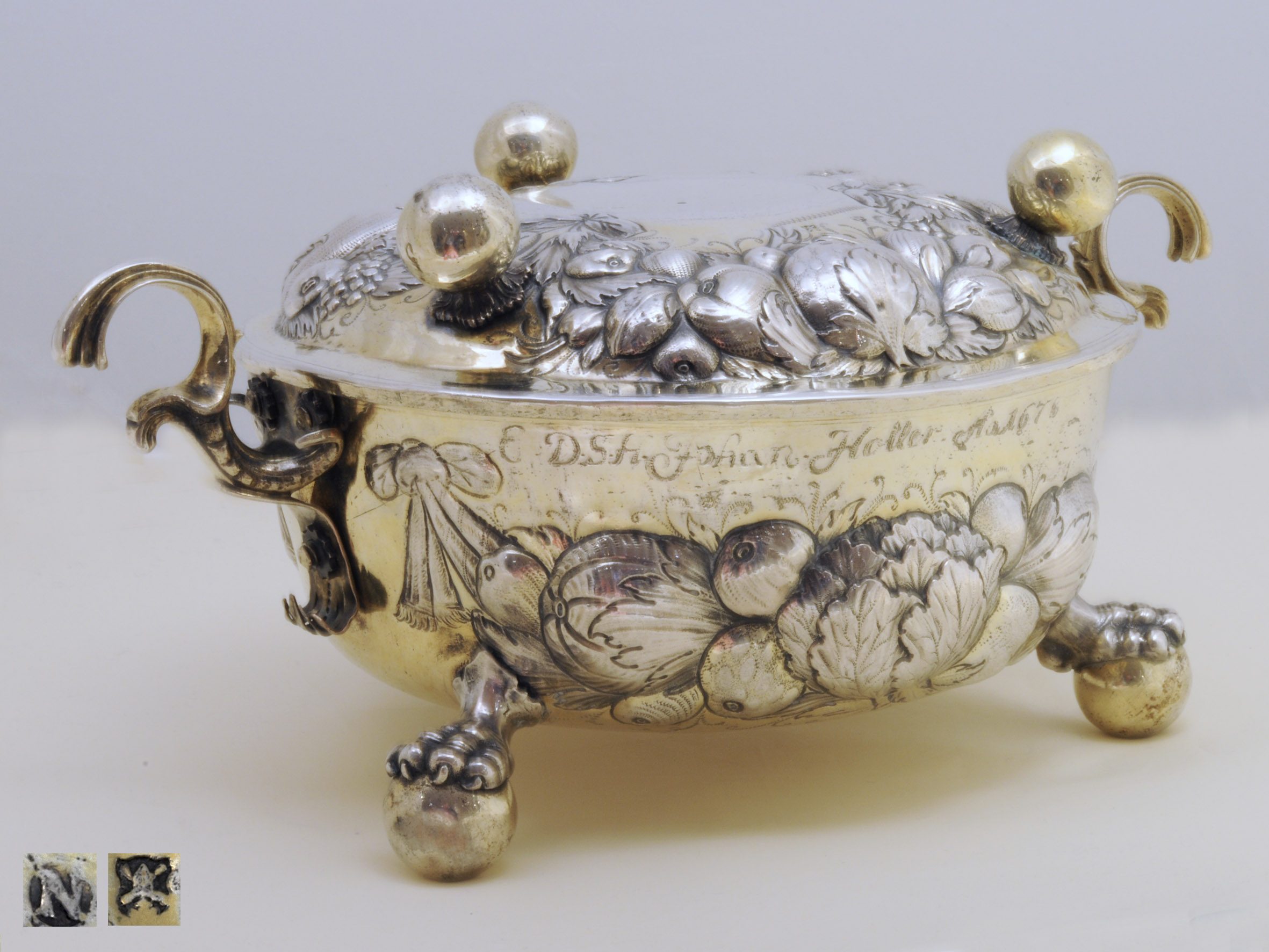 antique silver two-handled bowl and cover, Nuremberg 17th c.